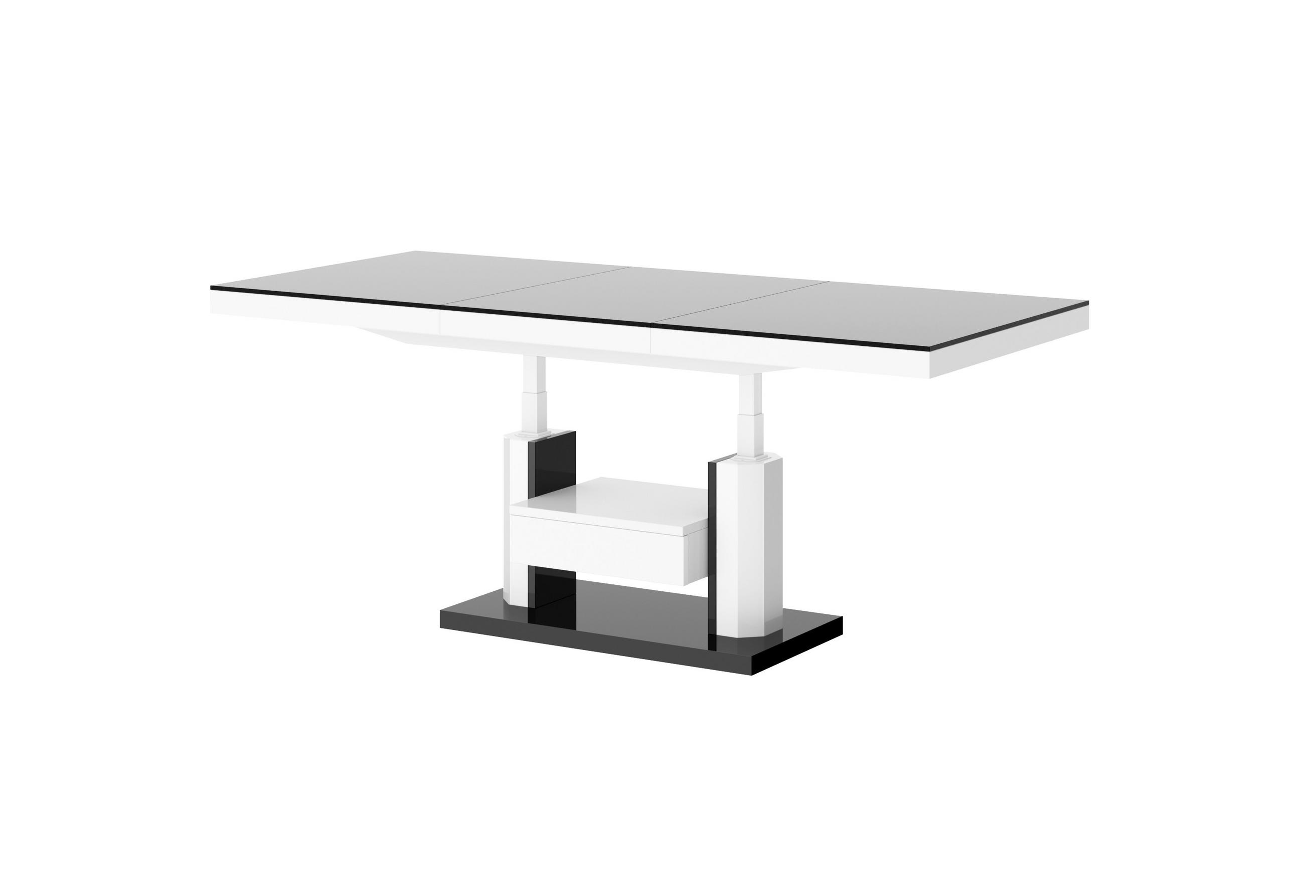 COUCHTISCH rechteckig höhenverstellbar ausziehbar Schublade 120/75/56 cm - Schwarz Hochglanz/Weiß Hochglanz, Holzwerkstoff (75/120/56cm) - designimpex