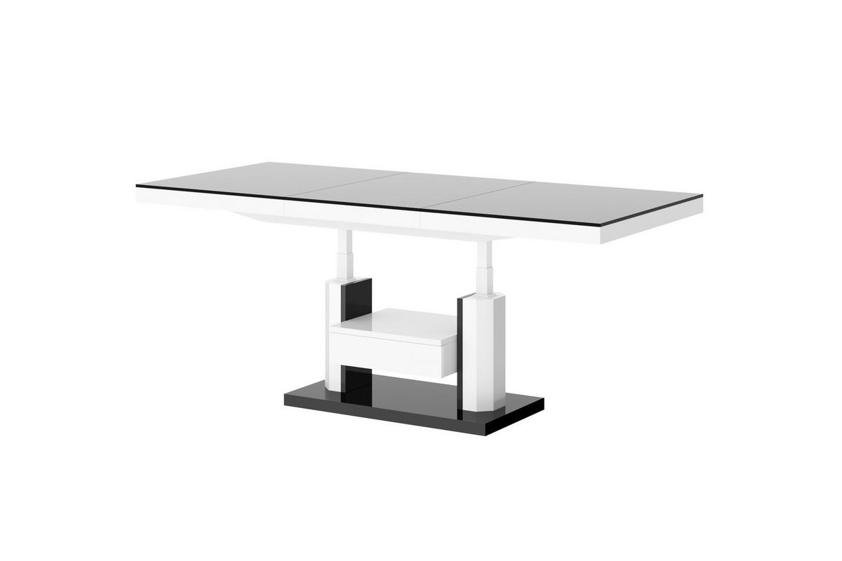 COUCHTISCH rechteckig höhenverstellbar ausziehbar Schublade 120/75/56 cm - Schwarz Hochglanz/Weiß Hochglanz, Holzwerkstoff (75/120/56cm) - designimpex
