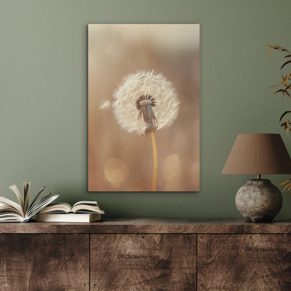 AKUSTIKBILD Löwenzahn - Beige - Natur - Blume Kunstdruck Schlafzimmer 50x70 cm - Hellbraun, Kunststoff (50/70/0.9cm) - MuchoWow