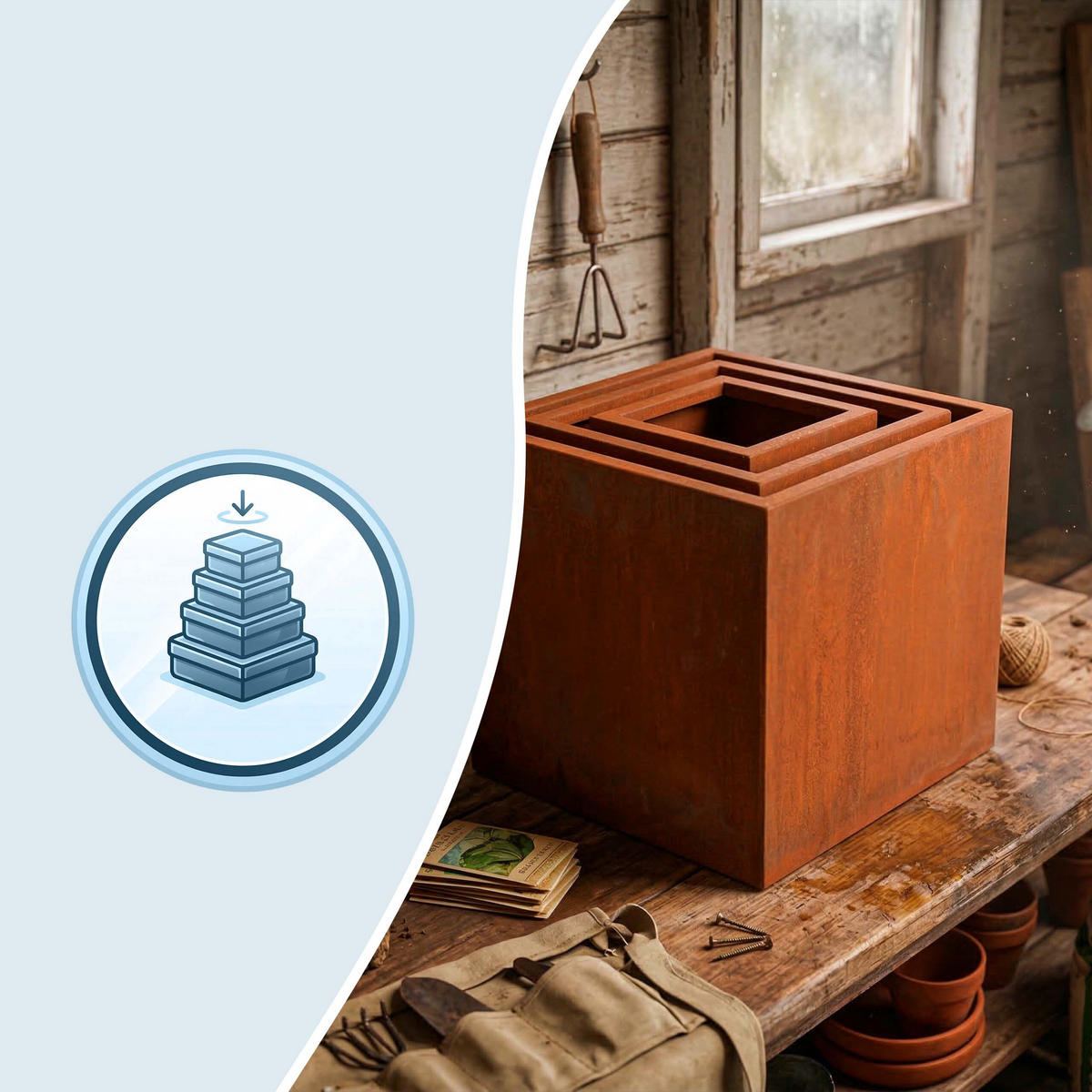 3-TLG.PFLANZKASTEN-SET - Braun, Metall (37cm) - Relaxdays