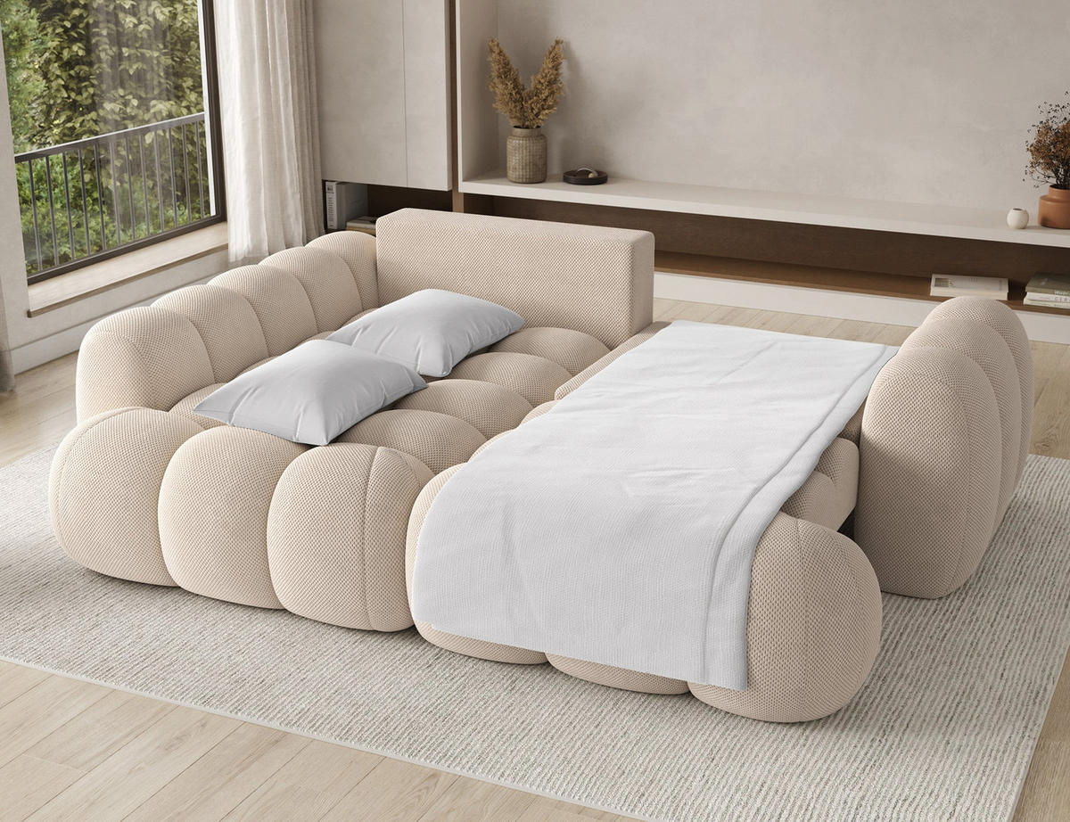 ECKSOFA COZION L-Form mit Schlaffunktion & Bettkasten – Modernes 3-Sitzer Sofa, HR-Kaltschaum, Wellenfederung, 267 × 165 cm - Beige/Schwarz, Kunststoff (165/267cm) - Wohnideebilder