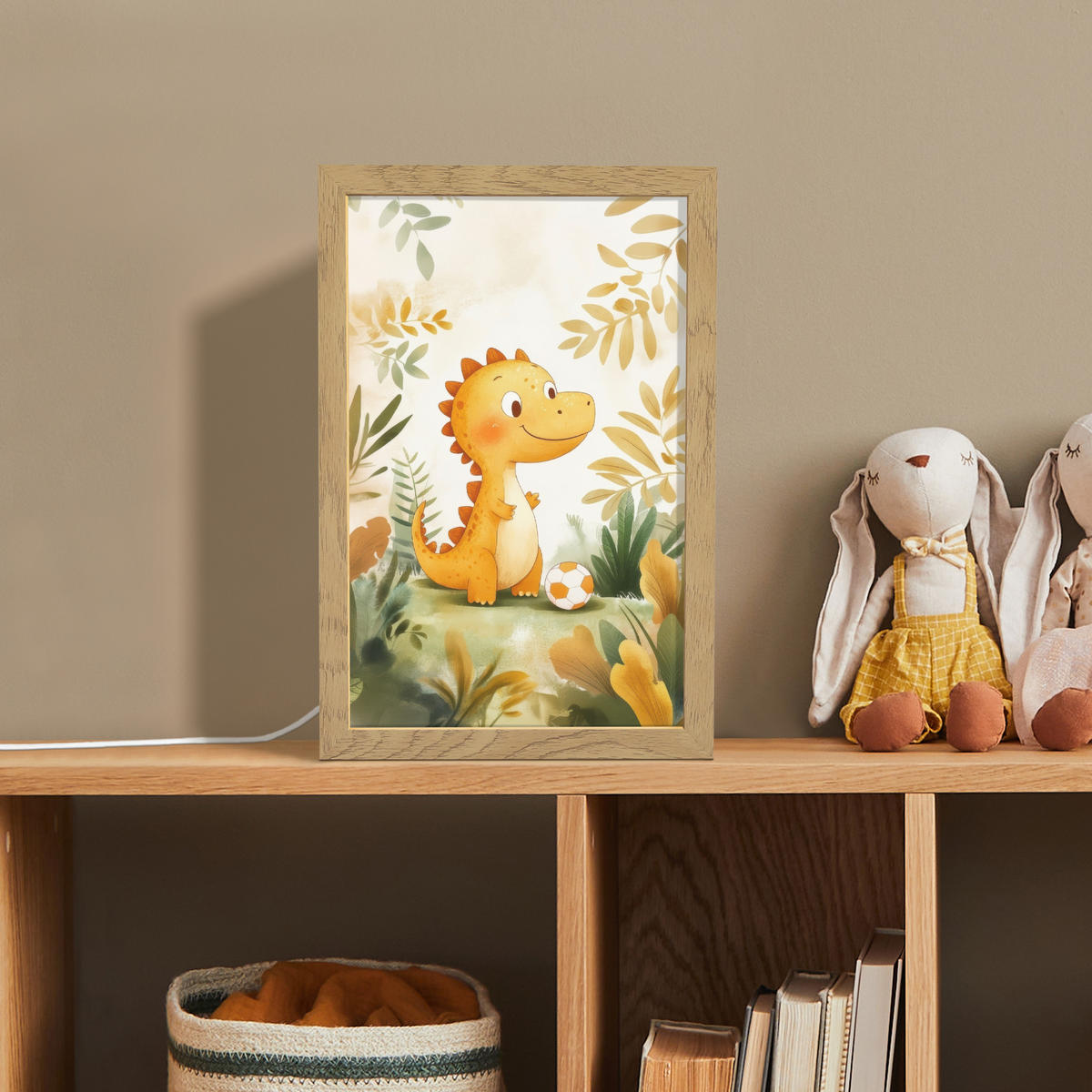 NACHTTISCHLAMPE Dino - Fußball - Orange 20x30 cm - Beige, Holzwerkstoff (8/20/30cm)