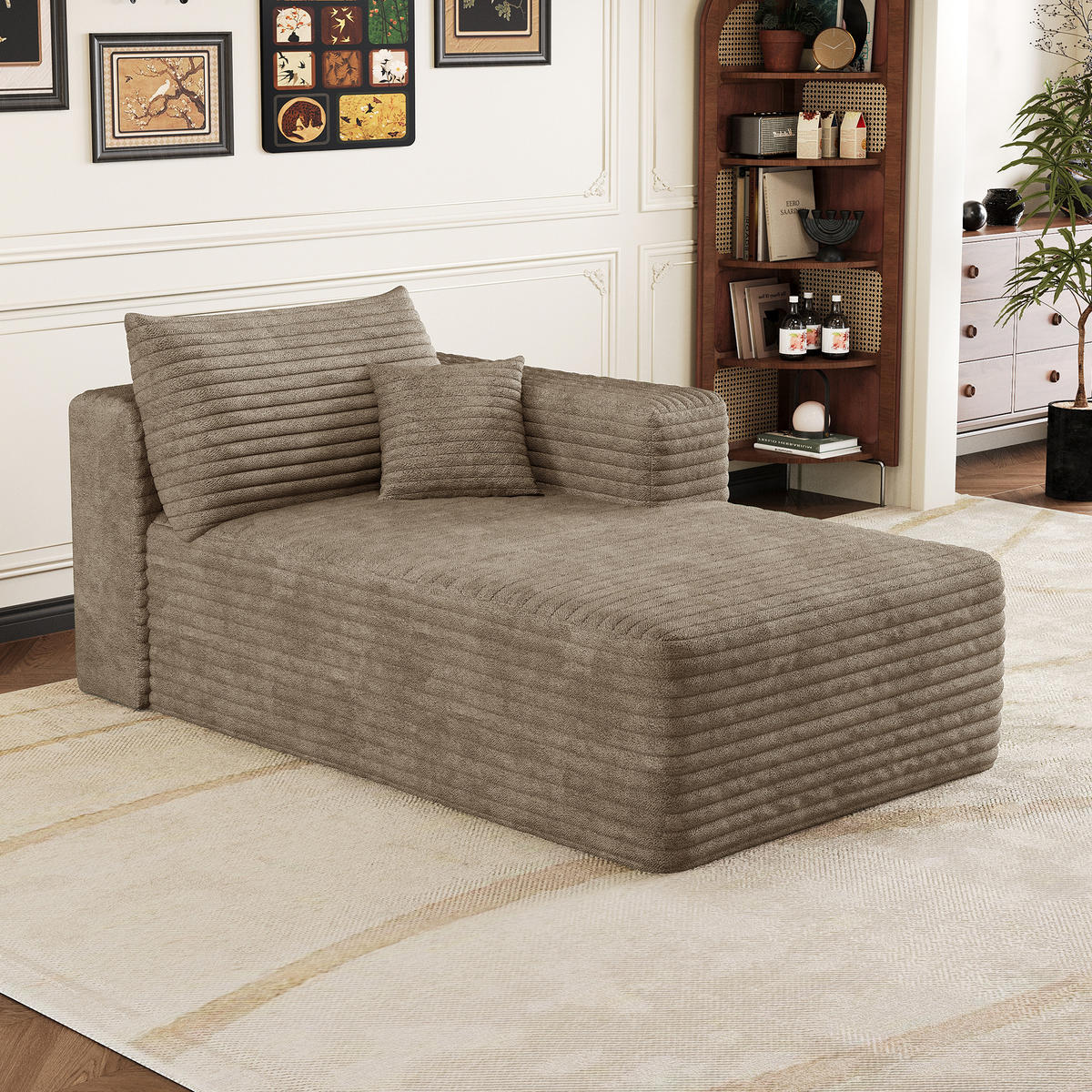 RÉCAMIERE DE-34736 linke Chaiselongue mit Corduroy Kamel - Sandfarben, Textil (90/58/151cm) - ComfortXL