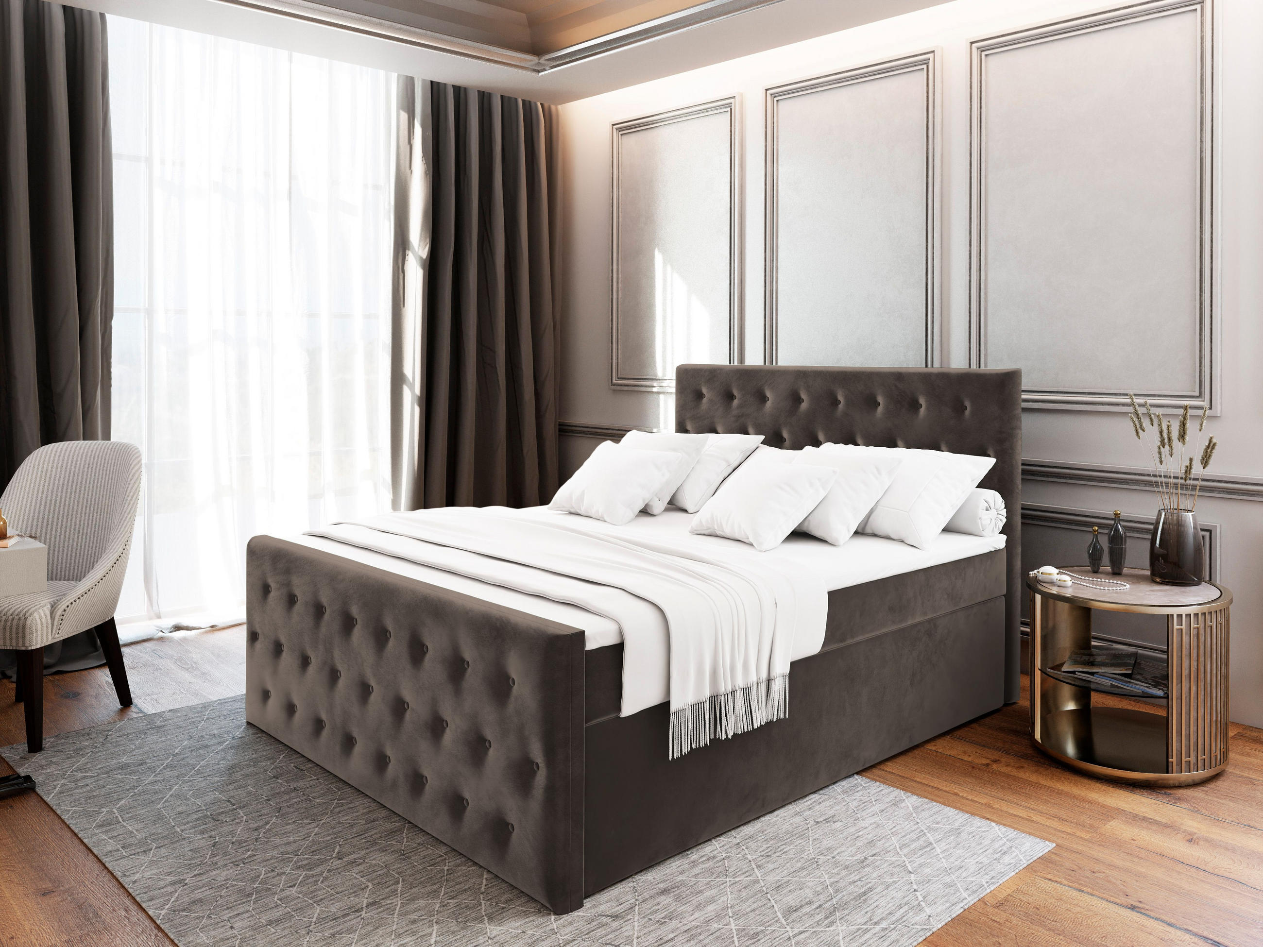 BOXBETT FONDI 160x200 cm mit Matratze und Topper - Braun - Braun, Holz (160/200cm) - MASSENO