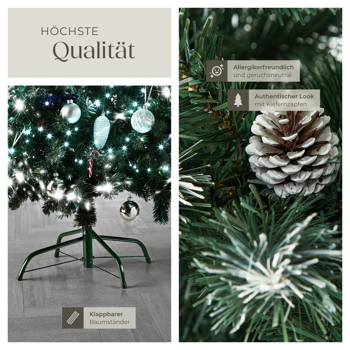 WEIHNACHTSBAUM ,inklusive Metallständer mit Kunststoffkappen,grün - Grün, Kunststoff (180cm) - tectake