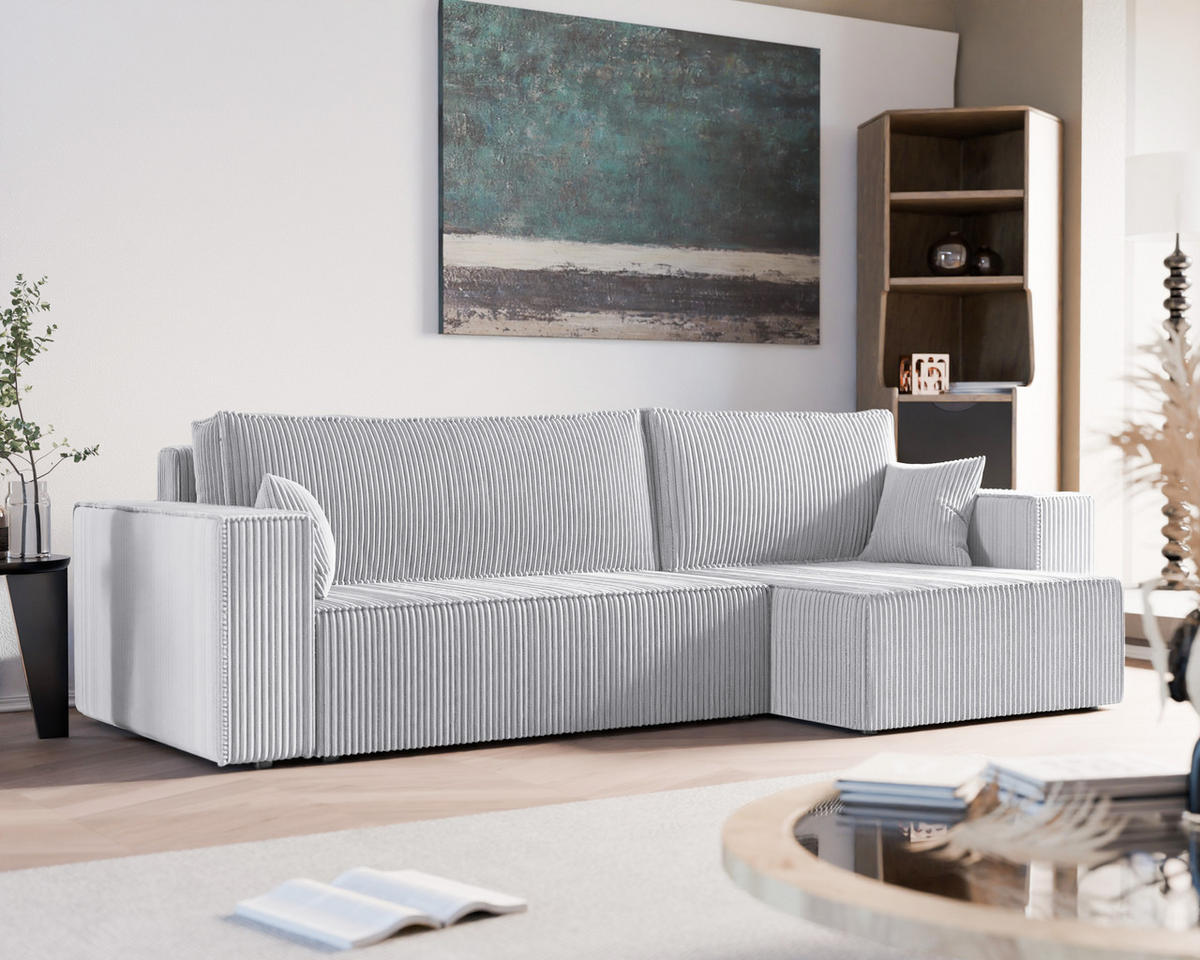 ECKSOFA mit Schlaffunktion und Bettkasten, Grau - Grau, Holzwerkstoff/Textil (145/276cm) - Idohome