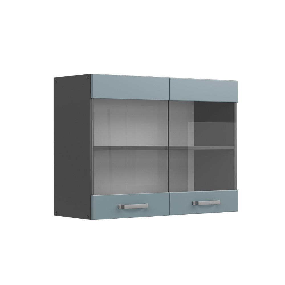 KÜCHENGLASSCHRANK R-Line Blau-Grau 80 cm - Anthrazit/Blaugrau, Holzwerkstoff (80/60/31cm) - Vicco