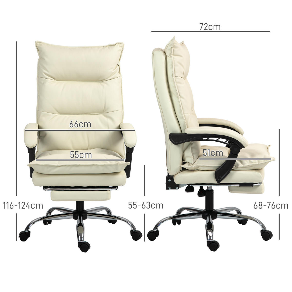 BÜROSTUHL höhenverstellbarer Schreibtischstuhl mit Liegefunktion, Fußstütze - Beige, Kunststoff (72/130/66cm) - Vinsetto