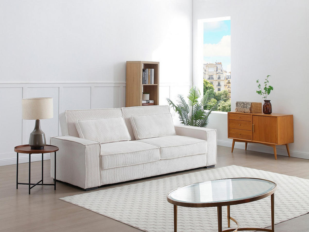 SCHLAFSOFA - 3 Personen - Samt - Beige - Beige, Textil (230/90/95cm) - Vente-Unique