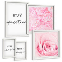 BILDER SET 5er Set - 50x50 cm & 20x30 cm & 40x60 cm Weißer Rahmen - Minimalistische rosa Blüten - Weiß, Kunststoff (40/60cm) - TULUP