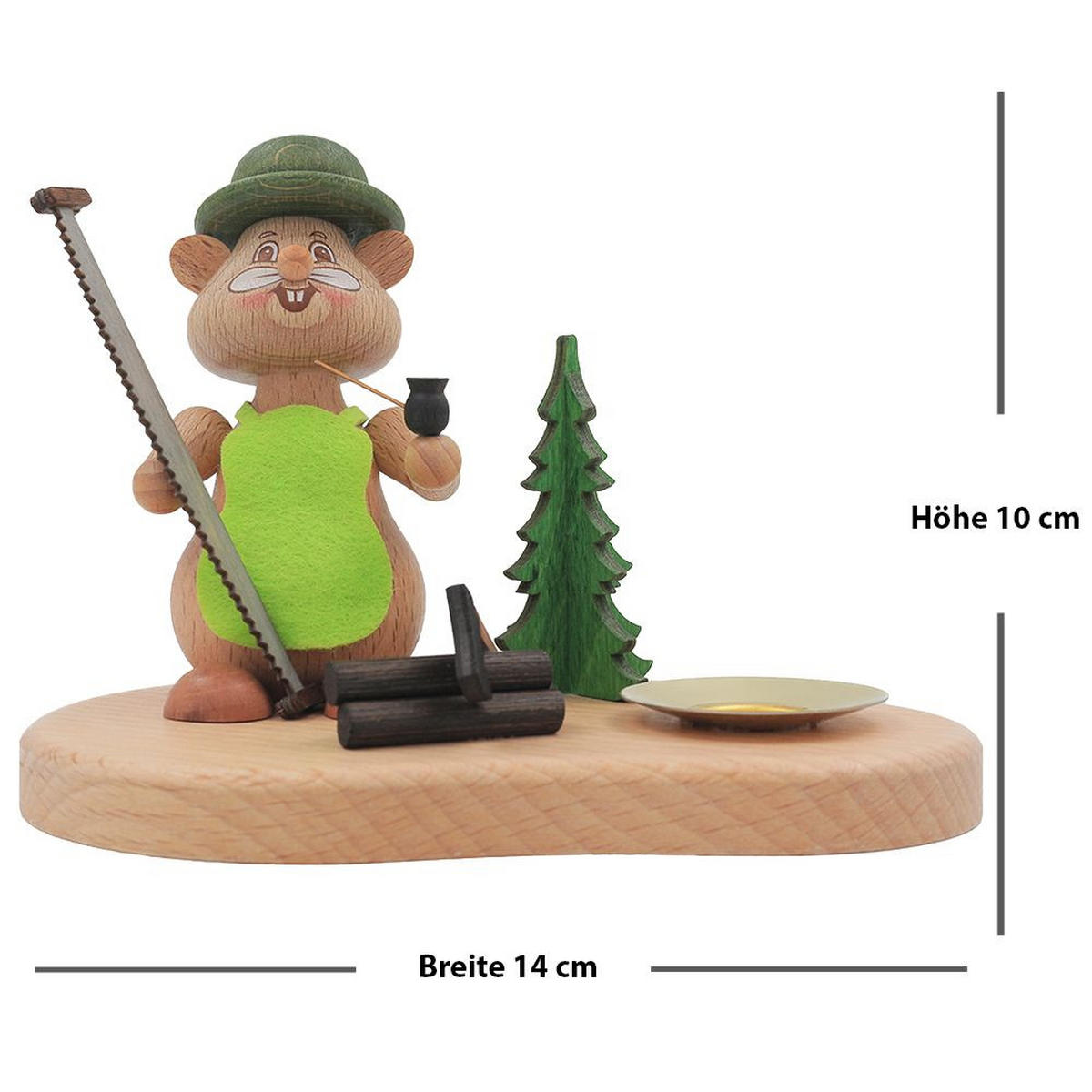 HOLZFIGUR Hamster Holzfäller mit Kerzenhalter 11 cm - Multicolor, Metall (14/1/0.1cm)