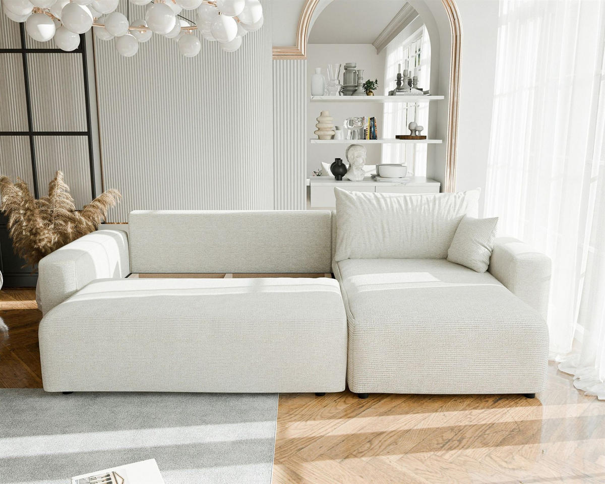 ECKSOFA Luna Max Mit Schlaffunktion - Creme, Holzwerkstoff/Textil (145/278cm) - Fun Möbel