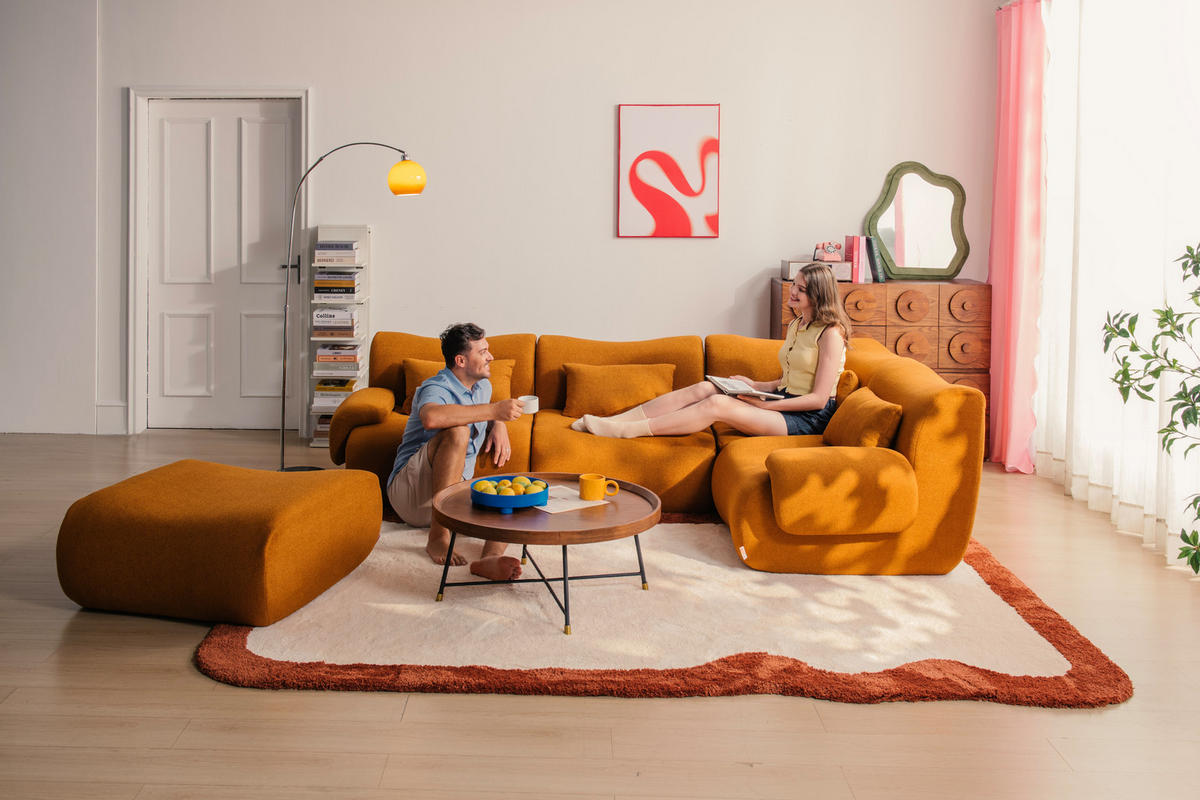 VEĽKÁ modulárna sedacia súprava bouclé tkanina škoricovo hnedá - svetlohnedá, textil (356/73/190cm) - MILYsofa