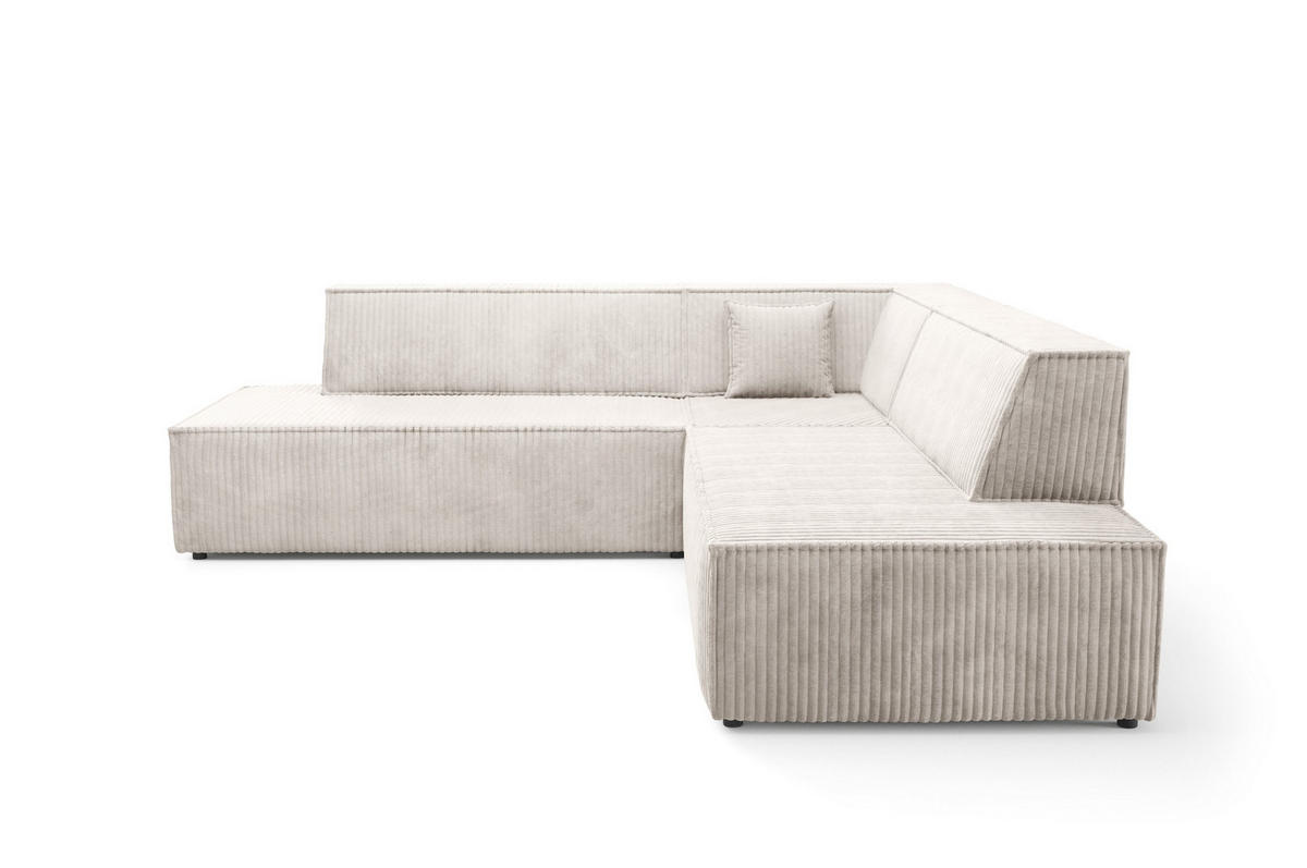 ECKSOFA TESSO II R-S Creme Kordstoff mit Schlaffunktion - Creme, Holz (254/254cm) - MASSENO
