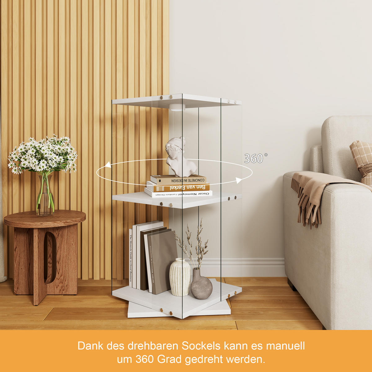 DREHVITRINE 360° Glasvitrine weiß mit RGB LED, 2 Etagen - Weiß, Glas (38/82/38cm) - SHOPENTRA