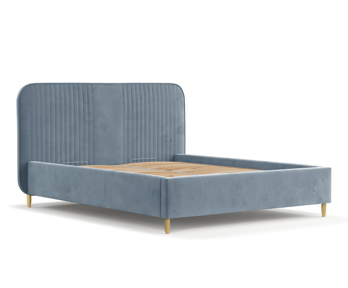 POLSTERBETT Livy Blau Grau 120/200 cm im Samtstoff - Blaugrau/Naturfarben, Holz/Holzwerkstoff (120/200cm) - Maison de Reve