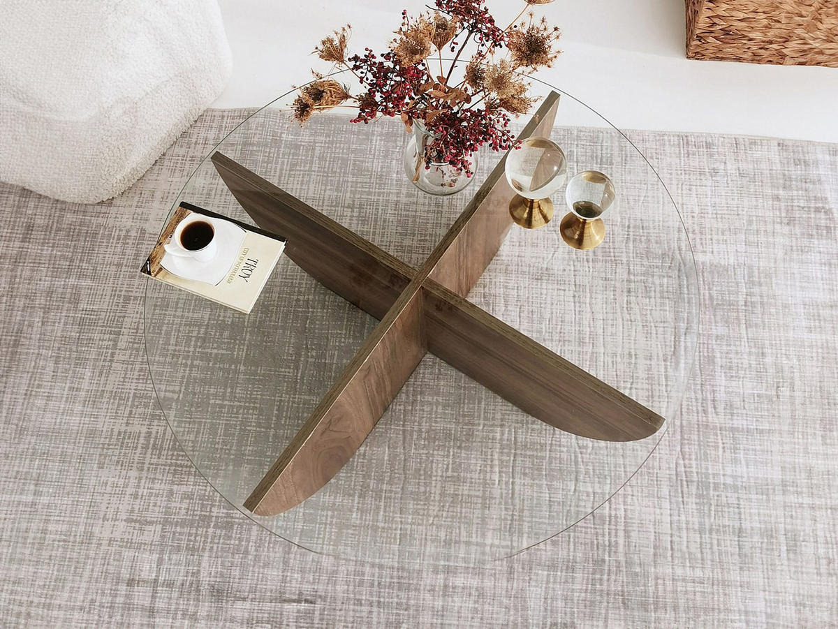 COUCHTTISCH nicht ausziehbar - 90 cmcm x 90 cmcm - Holz, Platte, Glas - Transparent, Naturfarben Dunkel - AYSUN - Dunkelbraun, Holz (90/90/30cm) - Vente-Unique