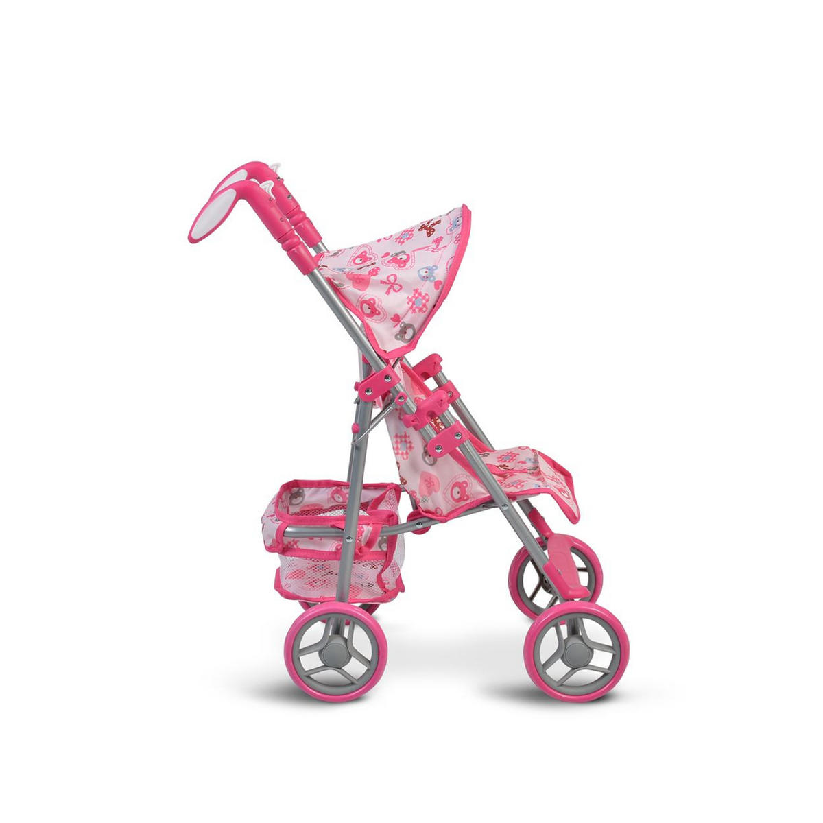 PUPPENWAGEN Flower Garden pink Rückenlehne, Griffe verstellbar, klappbar, Korb, 100% Polyester - Rosa, Metall (34.5/65/54cm) - Moni
