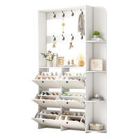 GARDEROBE Flurgarderobe mit Schuhklappen & Hakenwand, Weiß, 120/24/200 cm / Spanplatte - Weiß, Holzwerkstoff (120/200/24cm) - EVRYAE