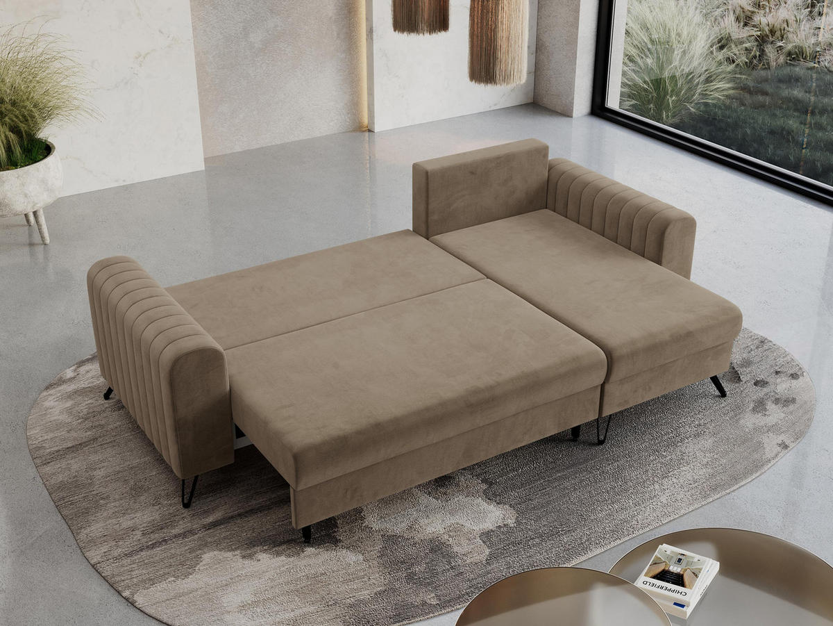 ECKSOFA Axel Velvet Braun - Schwarz/Braun, Textil/Metall (242/140cm) - MKS