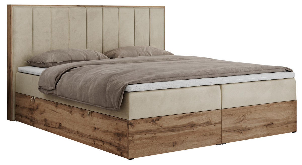 BOXBETT BELLISSIMO 180/200 Beige Velvet - H3 - Beige, Holz/Textil (180/200cm) - MKS