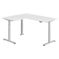 ECKSCHREIBTISCH elektrisch höhenverstellbar L-Form 160/180/74 cm in Weiß/Silberfarben - Silberfarben/Weiß, Holzwerkstoff (160/180/74cm) - bümö