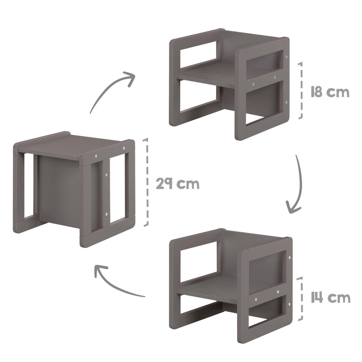 KINDERSITZGRUPPE 3in1 - Anthrazit, Holzwerkstoff (61/30/44cm) - Roba