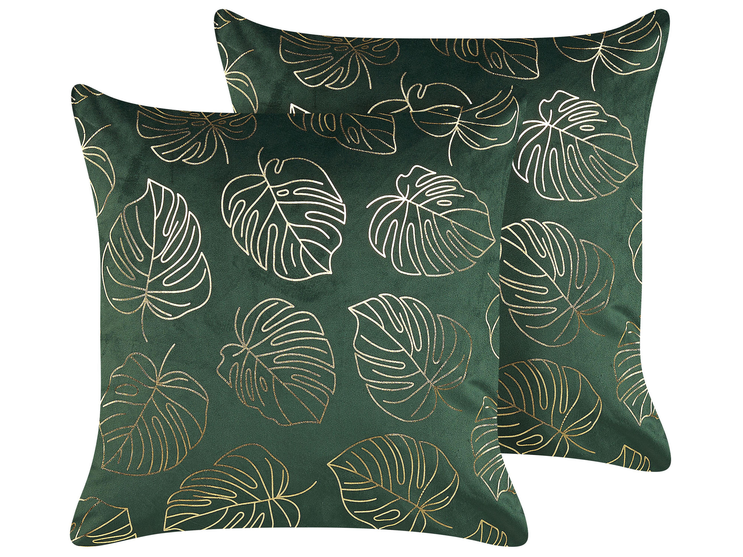 DEKOKISSEN 2er-Set Dunkelgrün 45/45 cm Monstera - Dunkelgrün, Textil (45/45cm) - Beliani