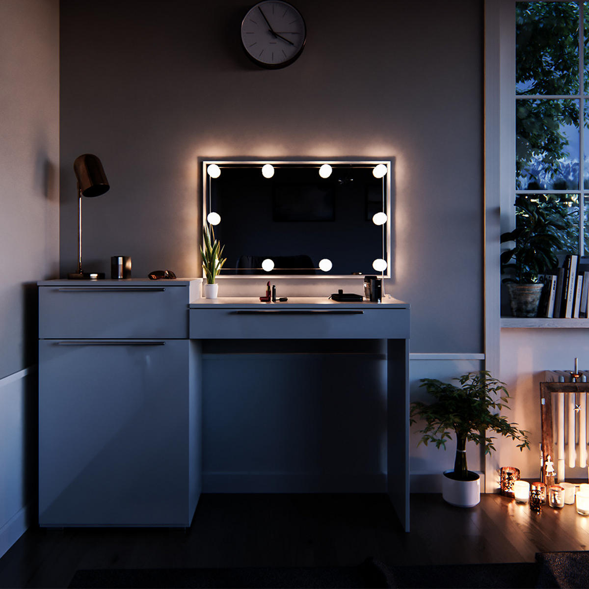 SCHMINKTISCH Lilli Weiß 135 cm mit LED Beleuchtung - Weiß, Holzwerkstoff (135/90/39cm) - Vicco