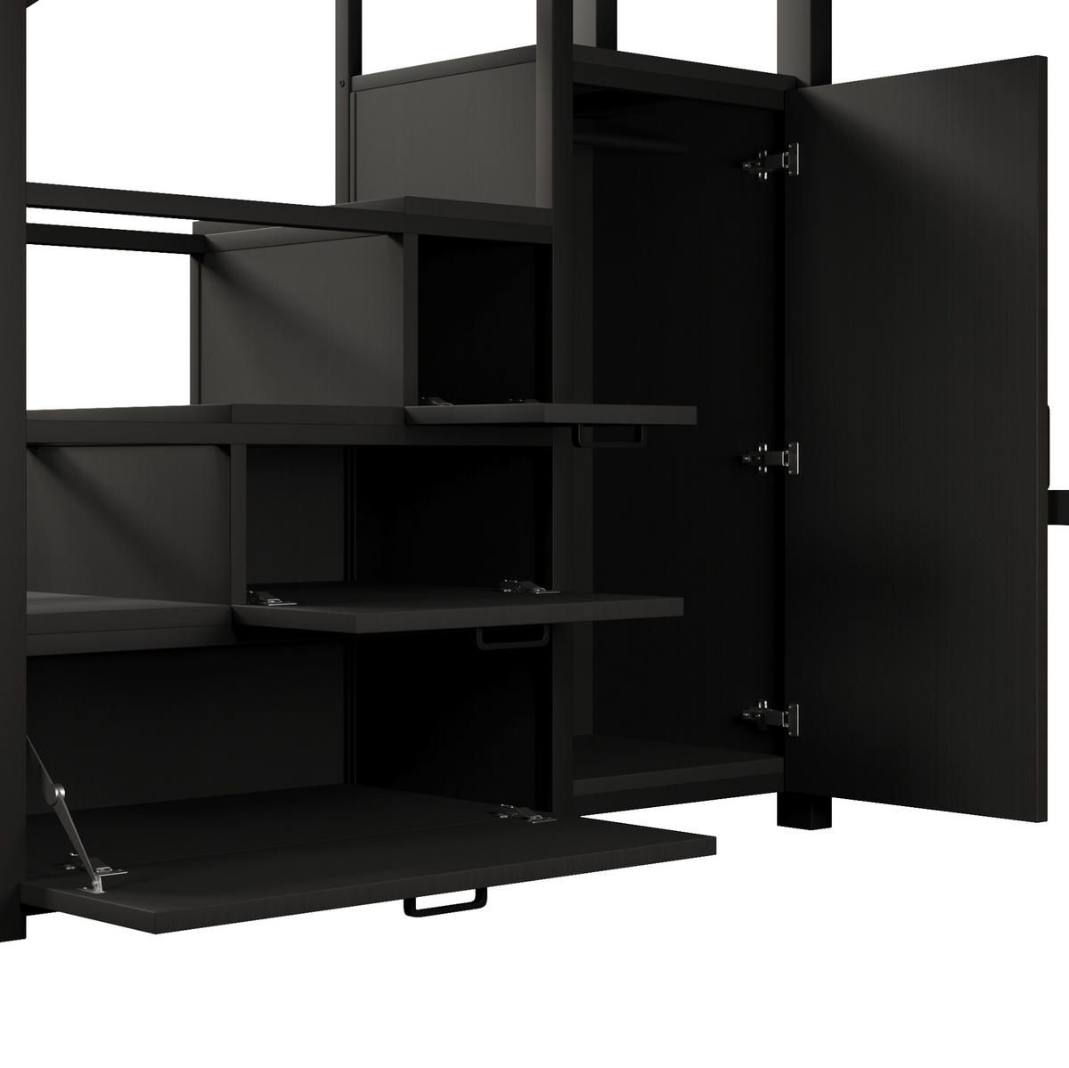 HOCHBETT 140/200 cm aus MDF und Metall mit Kleiderschrank LED und Stauraum Schwarz - Schwarz, Holzwerkstoff (140/200cm) - Modenvie