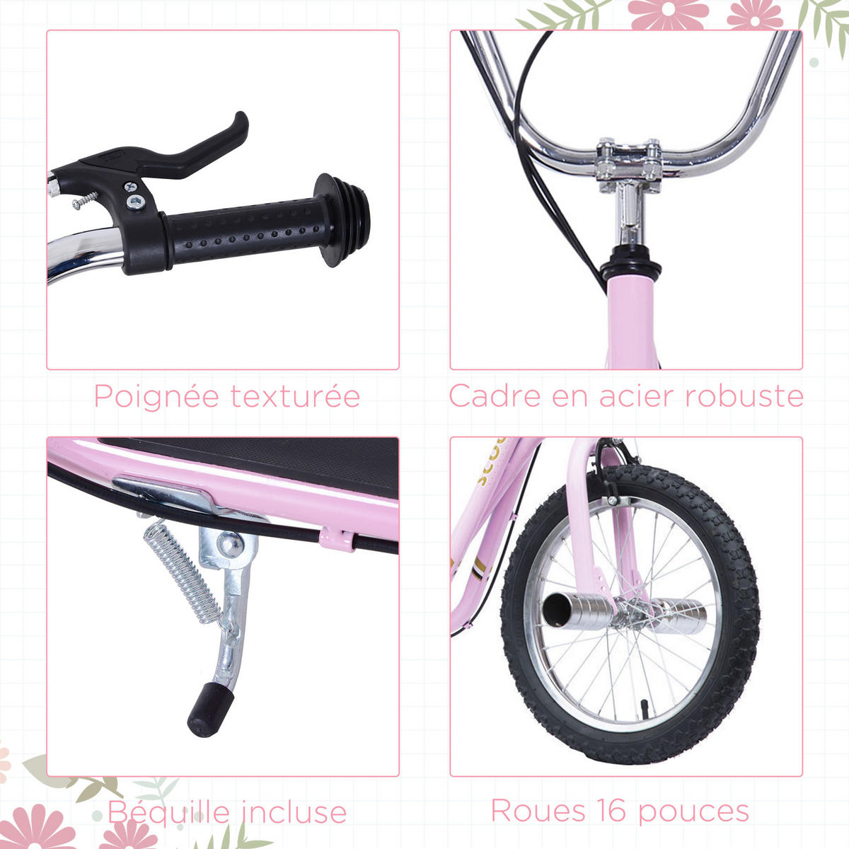 KINDERSCOOTER DE-16934 Große Luftreifen 41 cm mit Pegs Rosa - Pink, Metall (143/58/100cm) - ComfortXL