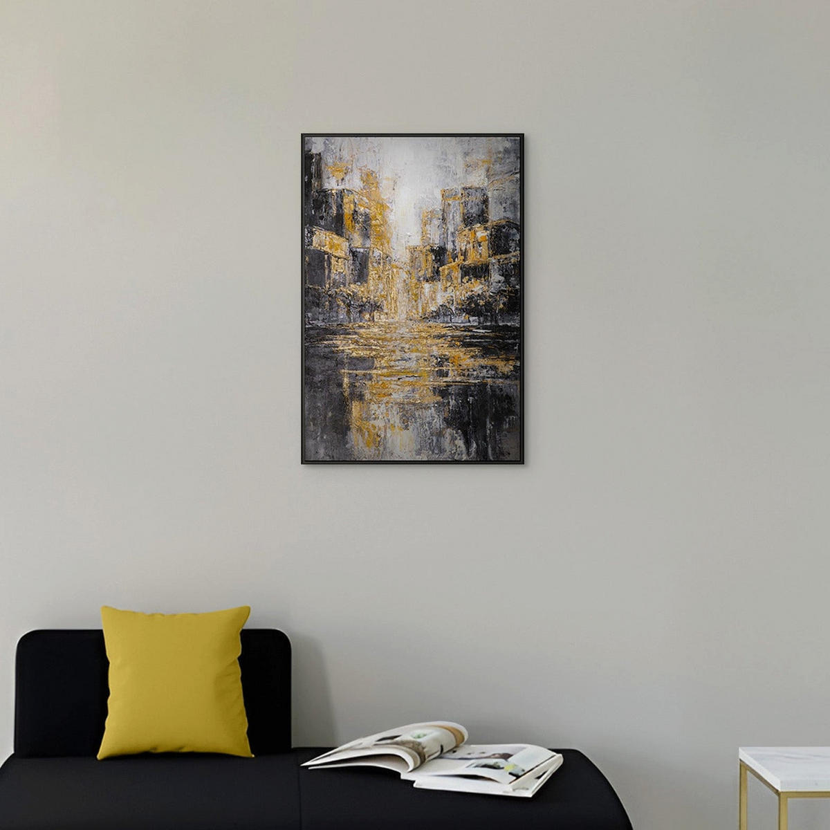 GEMÄLDE Nächtliche Stadt Schattenfugenrahmen Schwarz 70x50 cm - Schwarz, Holz (70/50cm) - YS-art gallery