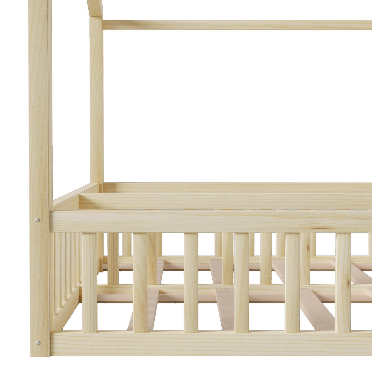 KINDERBETT 90/190 mit Hausdesign und Gitter in Natur - Naturfarben, Holzwerkstoff (90/190cm) - EVRYAE