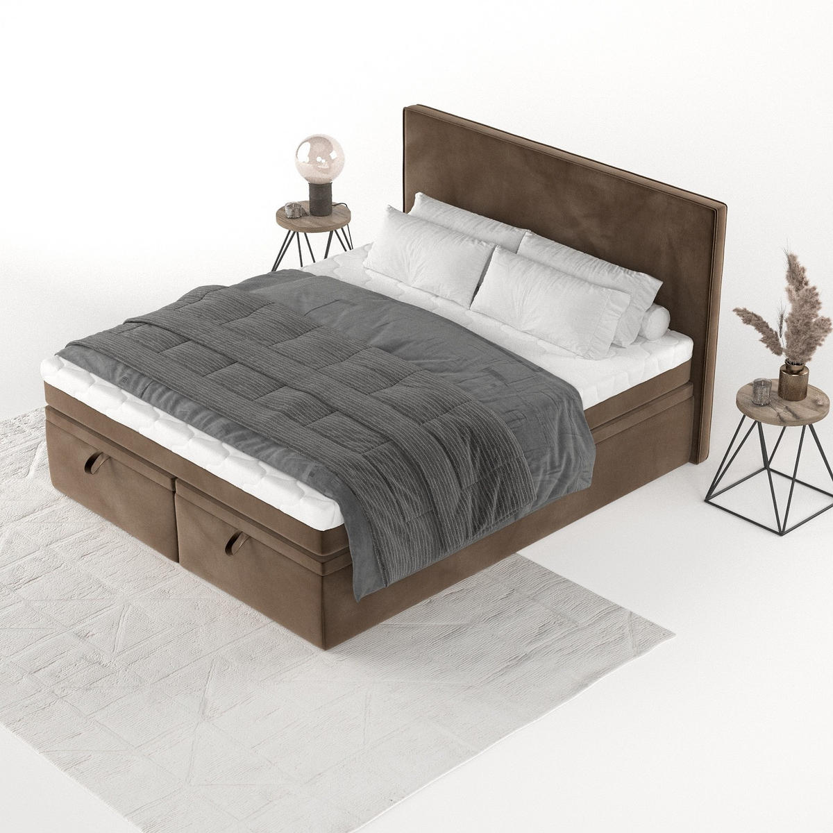 BOXBETT Zalla 200/200 cm Braun im Kronos Stoff - Schwarz/Braun, Holz/Holzwerkstoff (200/200cm) - AltaBeds