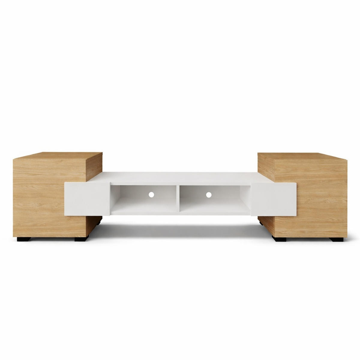 LOWBOARD TV TORINO Hängend + Stehend, Mattes Finish, Arktisches Weiß, Ölbehandelt Eiche - Eichefarben/Weiß, Holzwerkstoff/Kunststoff (181/40/35cm) - Komodee