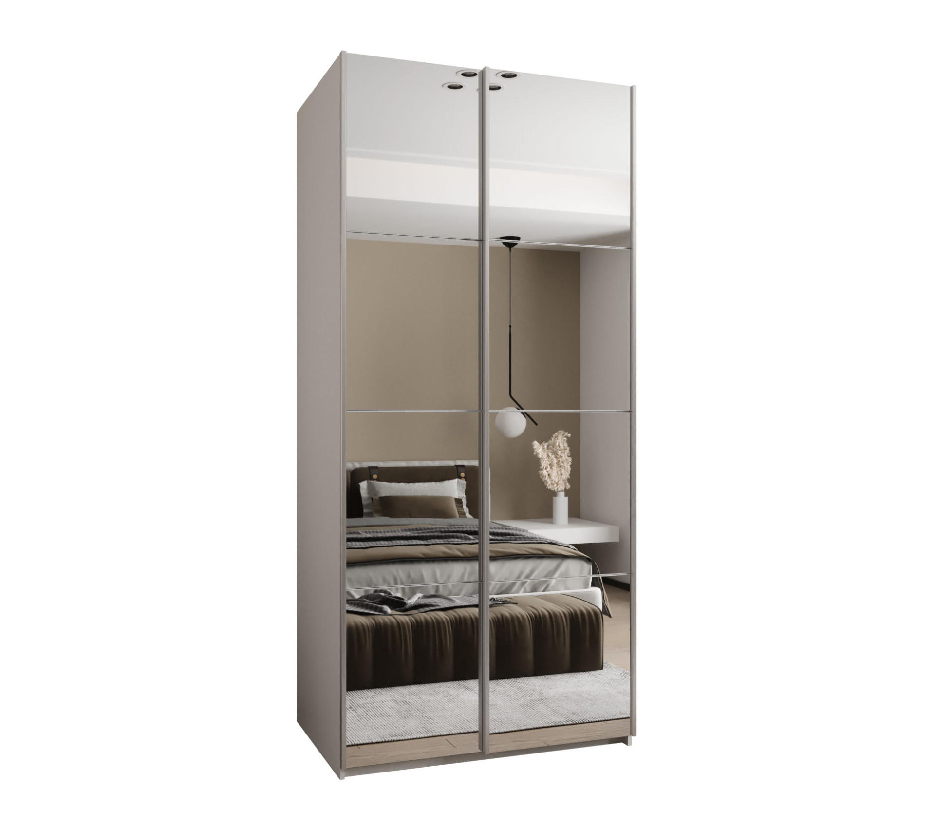 Abiks Möbel Schwebetürenschrank Weiß, Weiß, Silber 100x245x64 cm