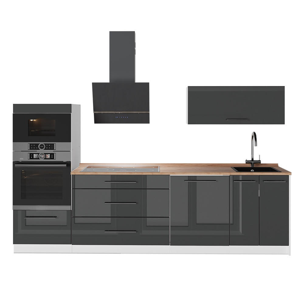 KUHINJSKI BLOK Fame-Line, Antracit visokog sjaja/Bijela, 280 cm, RP Hrast - bijela/antracit, drvni materijal (280/153.6/60cm) - Vicco