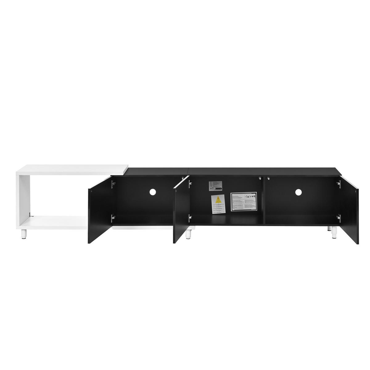 TV-SCHRANK 258/38/48,5 cm Schwarz ausziehbar mit 3 Türen - Schwarz, Holzwerkstoff/Metall (258/48.5/38cm) - Oxeza