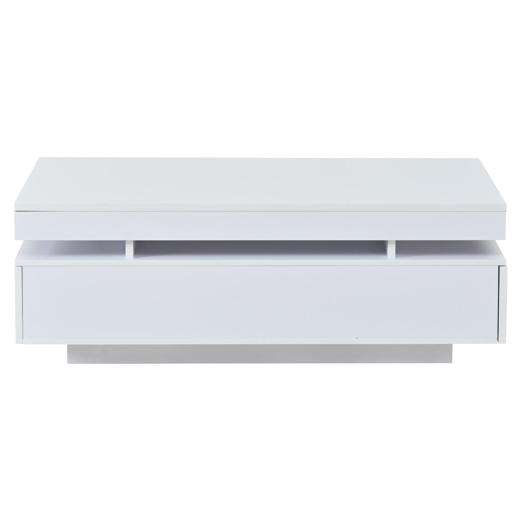 COUCHTISCH 100/50/35 cm weiß aus Spanplatte mit 2 Schubladen und LED-Beleuchtung - Weiß, Holzwerkstoff (100/50/35cm) - OKWISH