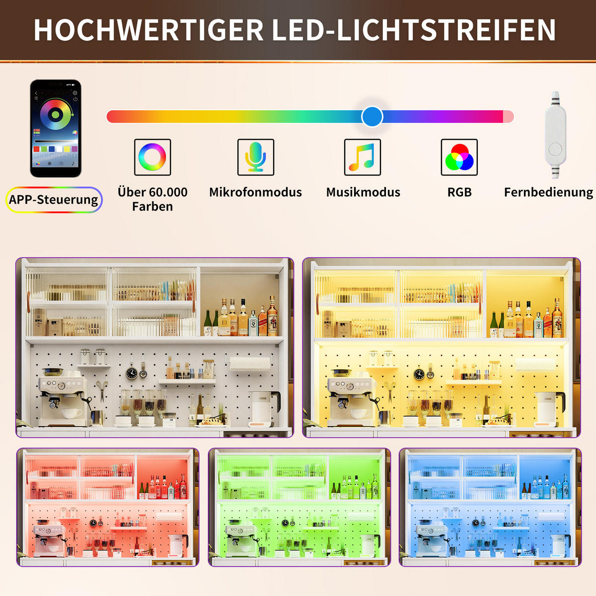 KREDENCA iz MDF in stekla, 145/39/171 cm bela z LED-osvetlitvijo - bela, leseni material (145/171/39cm) - Modenvie