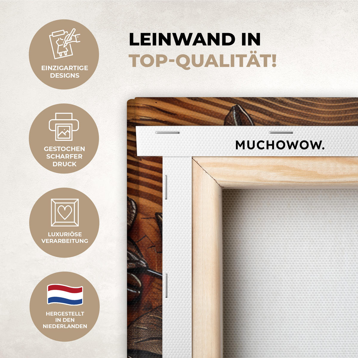 LEINWANDBILD Kaffee - Vintage - Braun - Tasse - Holz Wandbilder 80x60 cm - Braun, Textil (80/60cm) - MuchoWow