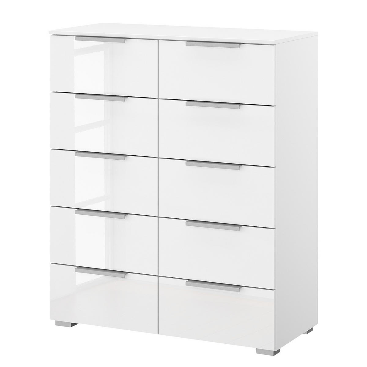KOMMODE - 10 Schubladen - Weiß Hochglanz/Weiß, Holzwerkstoff (80/100/42cm) - home24