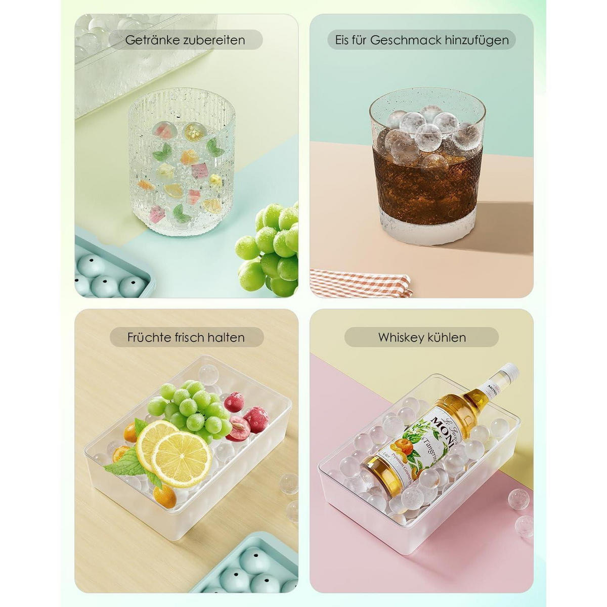 EISWÜRFELFORM 3-teiliges Set mit Behälter - Multicolor, Kunststoff (13.3/8/21cm)