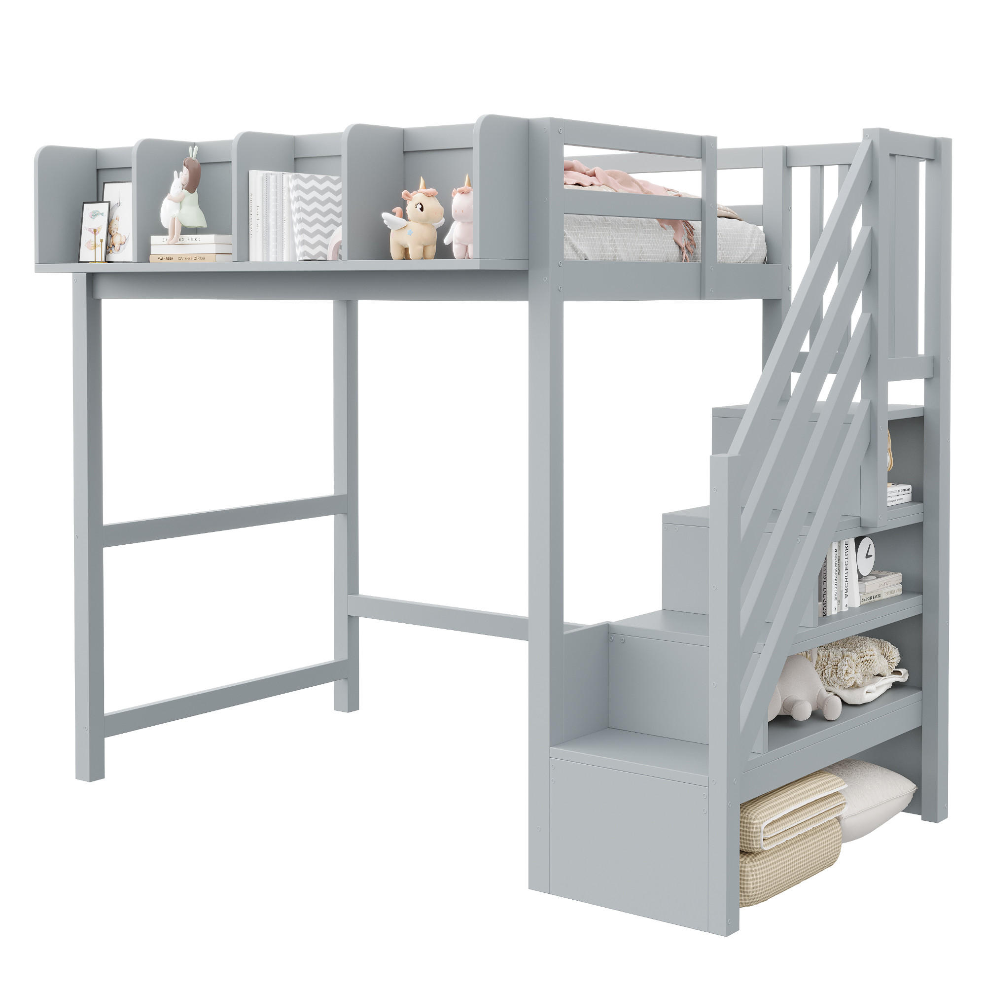 HOCHBETT 90/200 cm in Grau mit Sicherheitsgitter, Ablage, LED und Leiter aus Holz - Grau, Holzwerkstoff (90/200cm) - STILVORA