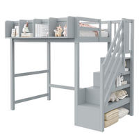 HOCHBETT 90/200 cm in Grau mit Sicherheitsgitter, Ablage, LED und Leiter aus Holz - Grau, Holzwerkstoff (90/200cm) - STILVORA