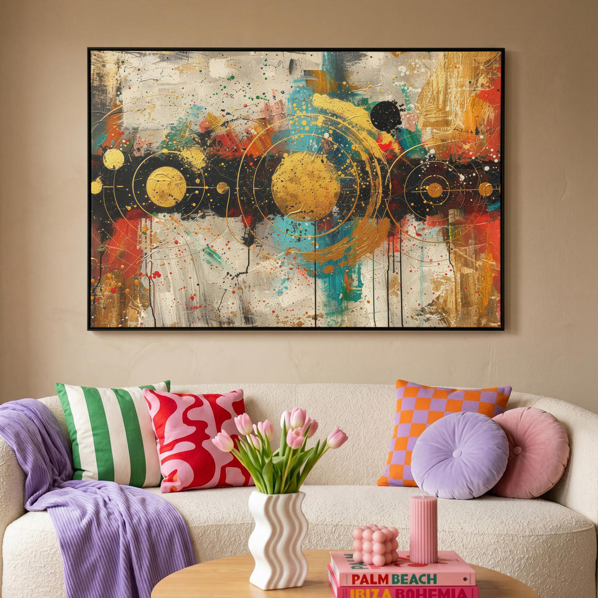 LEINWAND Bilder mit Rahmen - Abstrakt - Kunst - Gold - Modern - 150x100 - Multicolor, Textil (150/100cm) - MuchoWow