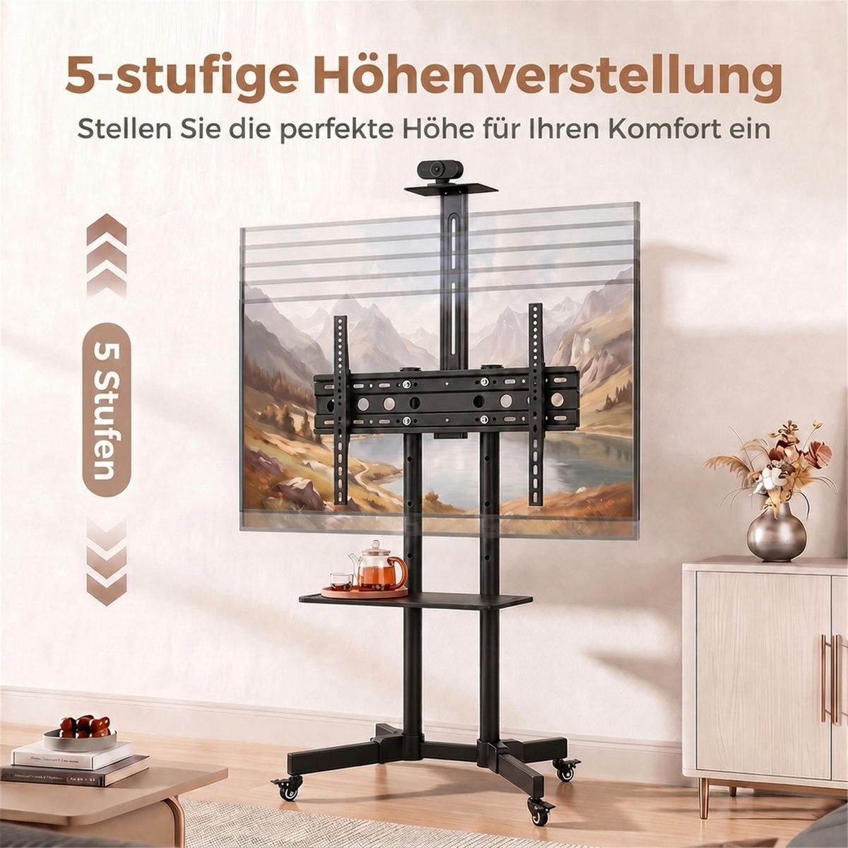 MOBILER-TV-STÄNDER Metall Schwarz - Schwarz, Metall (56/187.5/76cm) - HOMCOM