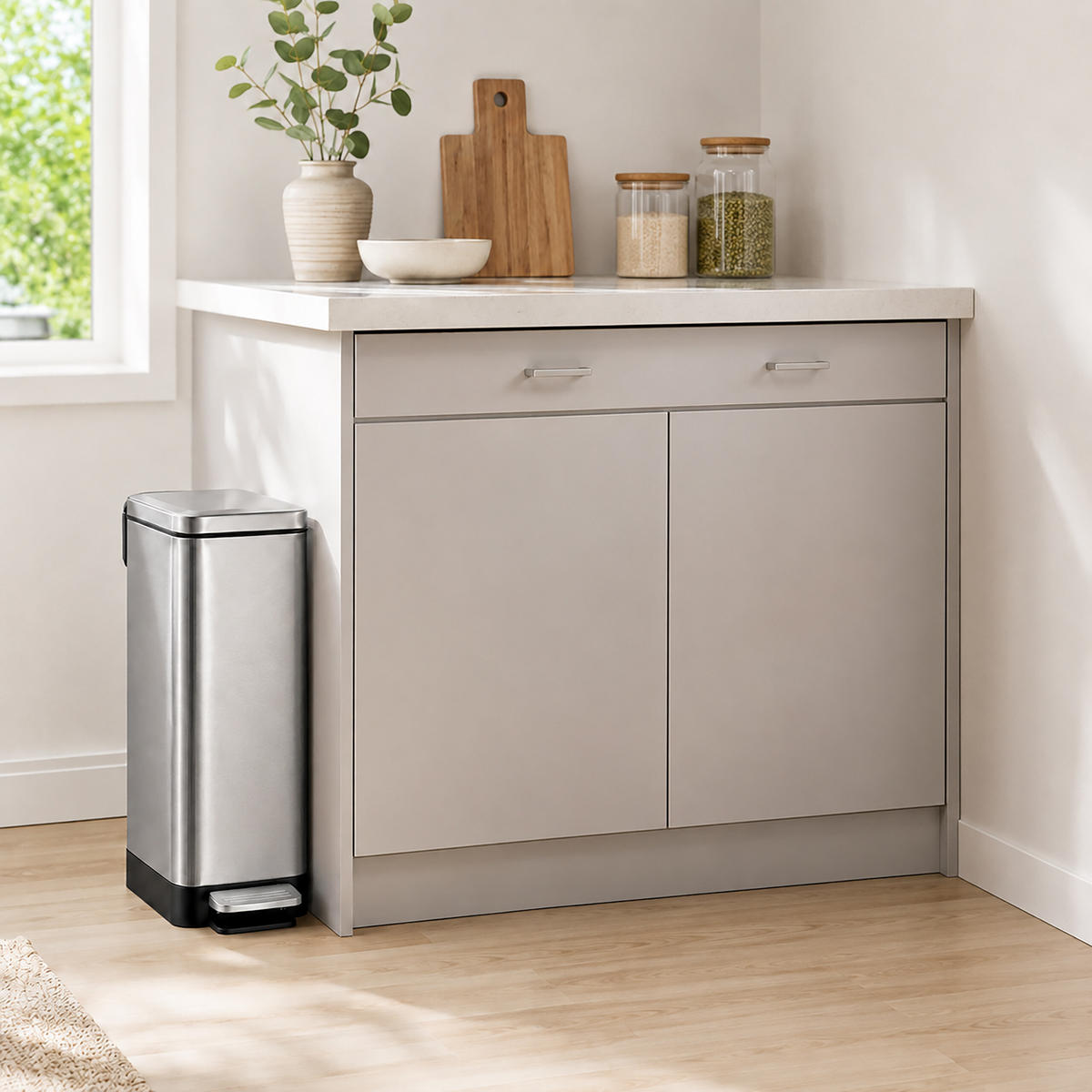 PUBELĂ Argintie inox pedală închidere lentă 15 l - argintiu, material plastic/metal (35/45/17cm) - Relaxdays