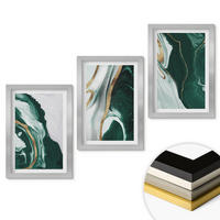 WANDBILDER 3er Set - 20x30 cm Silberner Rahmen - Abstrakte grüne Farbmuster - Silberfarben, Kunststoff (20/30cm) - ArtPrintCave