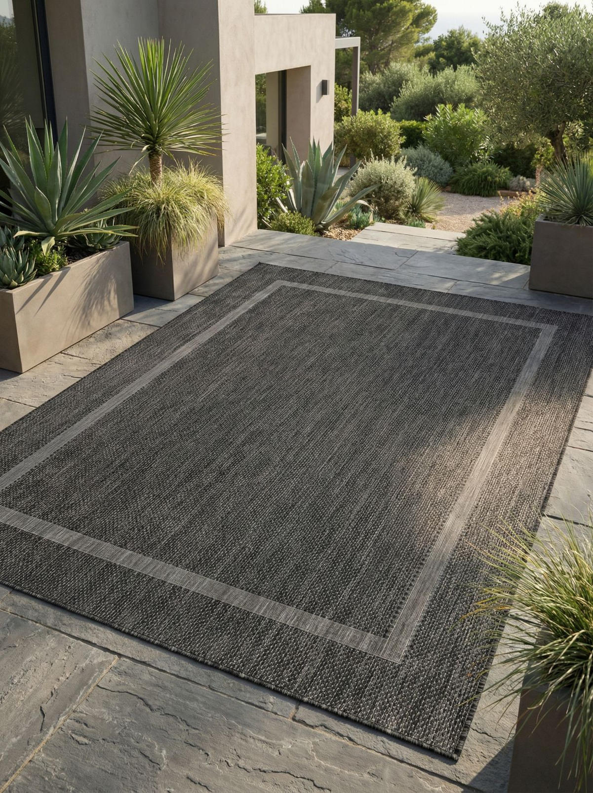 TEPPICH Outdoor Flachgewebe Uni-Design Polypropylen Balkon Schwarz Läufer 60x100 - Grau, Textil (60/100cm) - KADIMA DESIGN